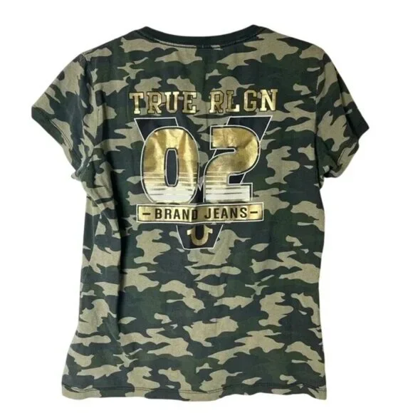 True Religion Victorious Green Camo V-Neck T-Shirt - Picture 5 of 7